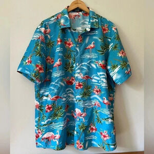 SSLR Men’s Collection Short Sleeve Button Down Shirt | Flamingo Tropical  Beach